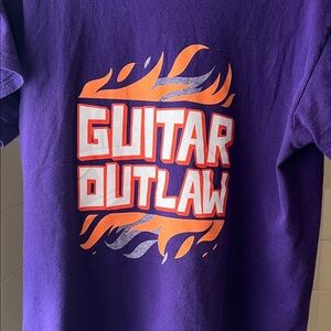 Gildan Purple Tee with Orange & White 'Guitar Outlaw' Graphic